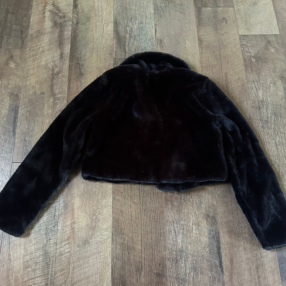 Women's Knit Works Black Faux Fur Cropped Jacket Size 14 - Picture 13 of 14